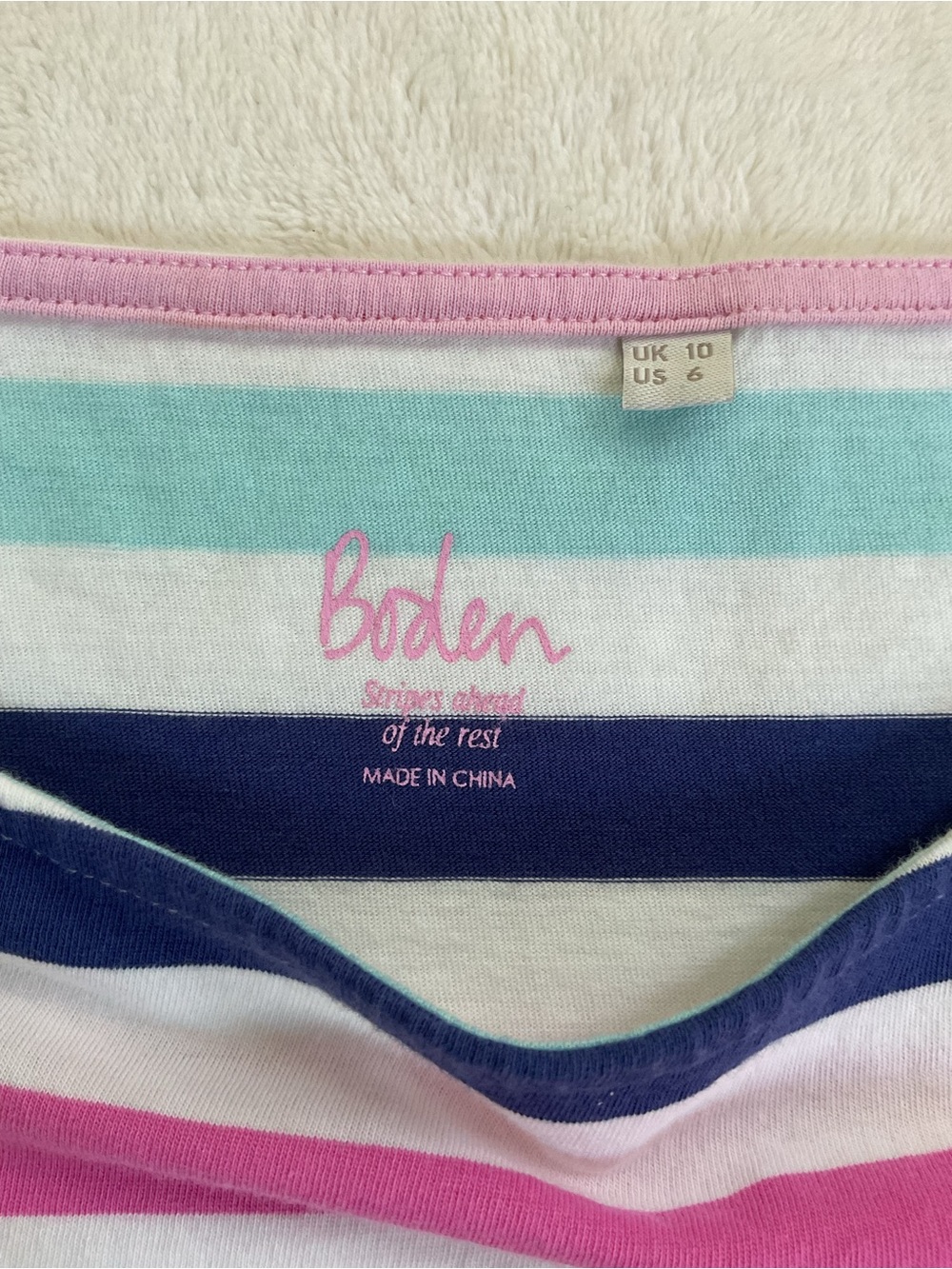 Boden Rainbow Stripe Cotton Tee Top White Pink Green Blue Orange US 6 - Picture 3 of 10